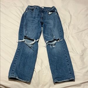 Abercrombie & Fitch Distressed Dark Blue Relaxed Jeans